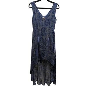 LA MADE S Blue Burnout Velvet Hi Lo Sleeveless Dress Women Fairy Core Whimsy
